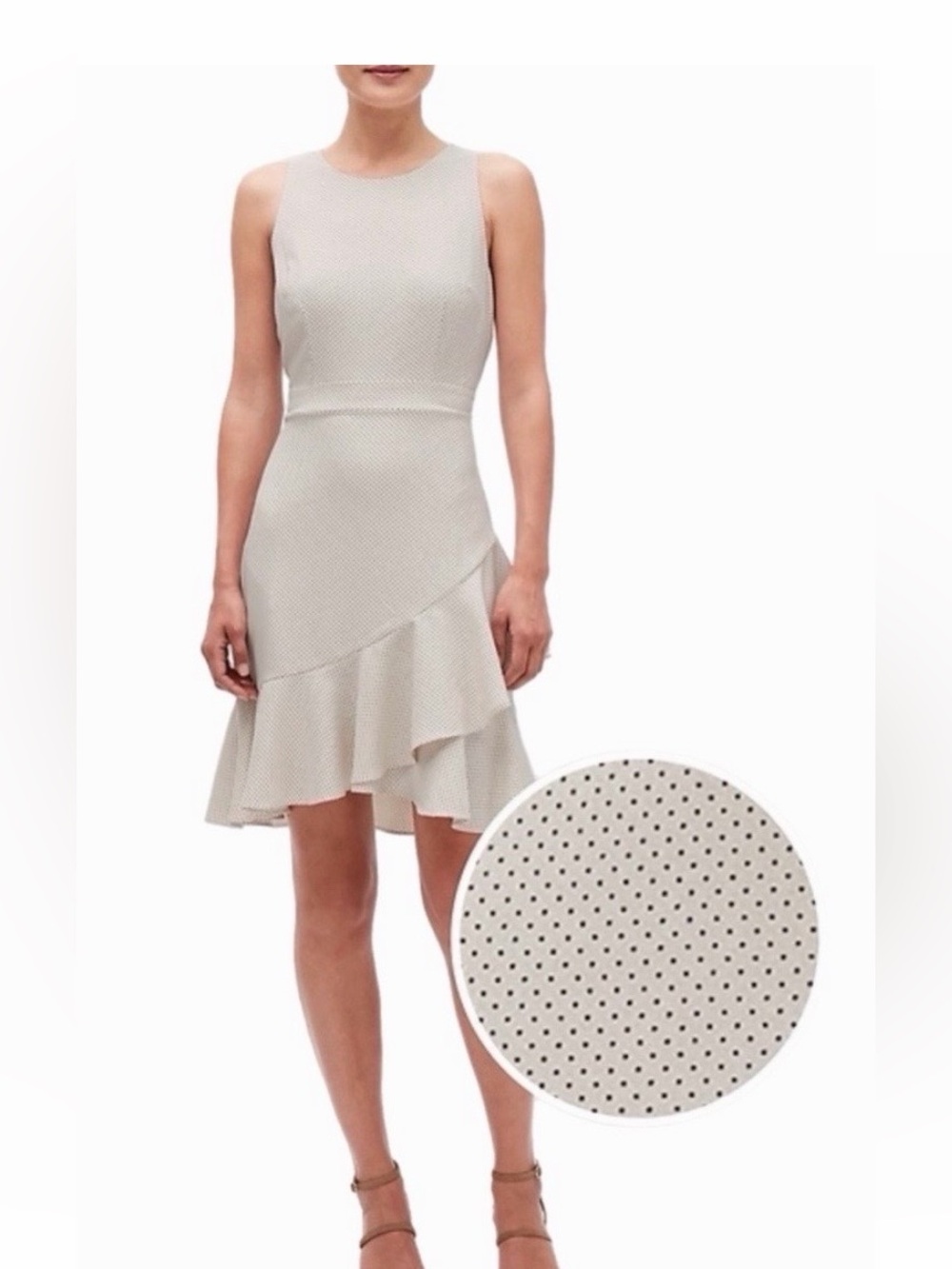 Like New Banana Republic Polka Dot Ruffle-Hem Sheath Dress • Ivory & Black